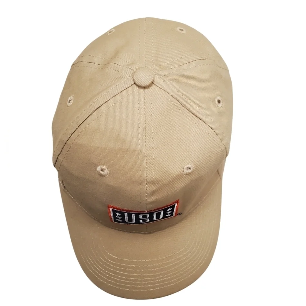 USO Support Our Heroes Slideback Hat Tan OS Adjustable Embroidered Cotton